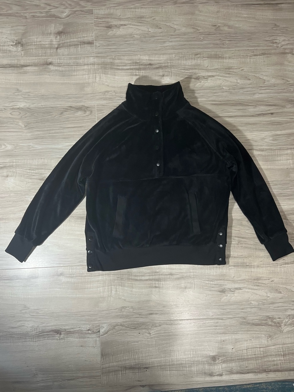 Yogalicious Black Velour Zip-Up Sweatshirt with Snap Placket